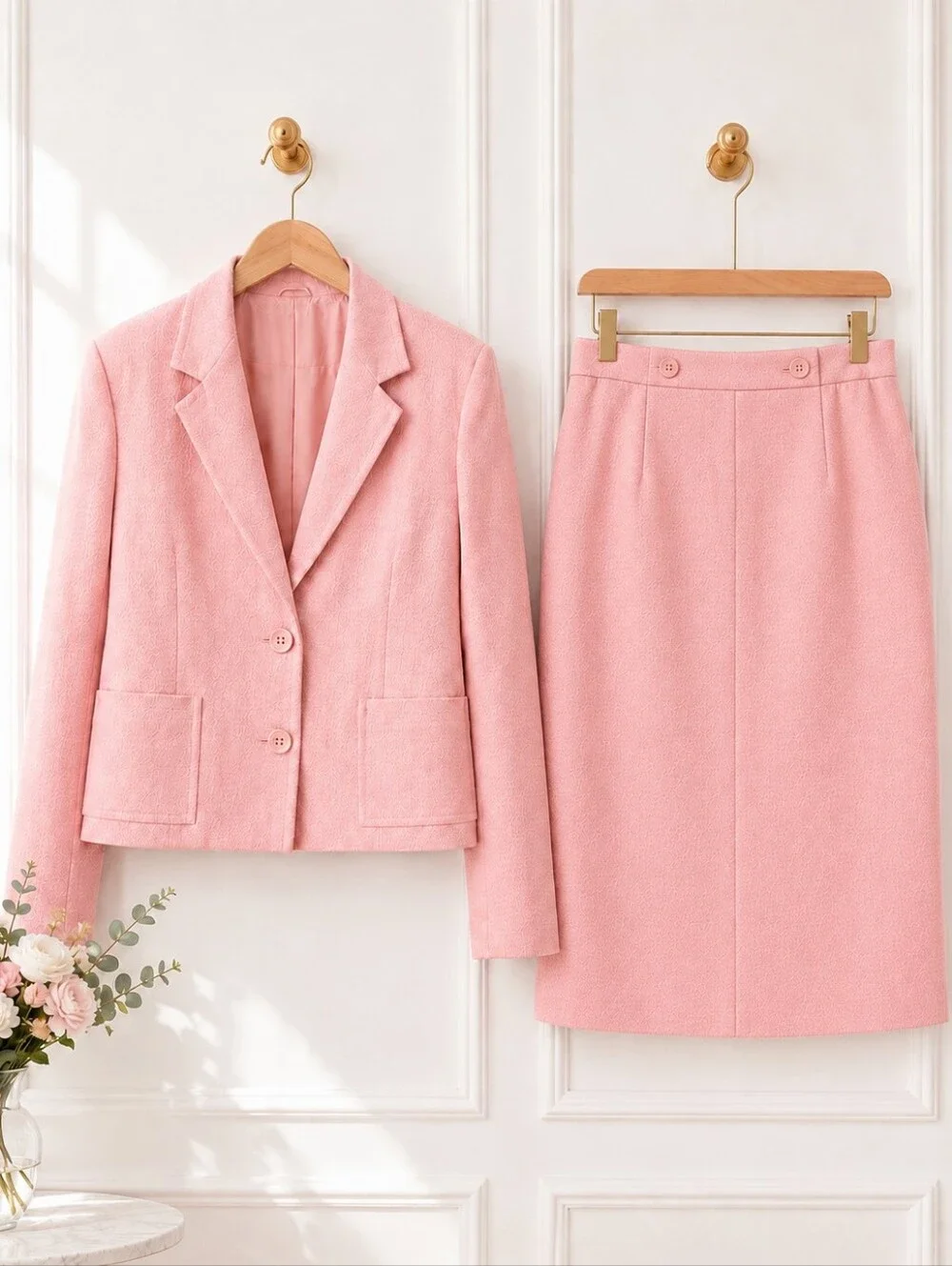 Roth LeCover | Pink Vintage Linen Blend 2-Piece Skirt Suit | Size 14